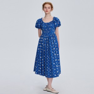 Ֆրանսիական ծաղկային քառակուսի օձիքով գոտկատեղի Princess Style զգեստ