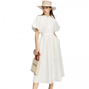 Bijela ženska haljina s puf rukavima