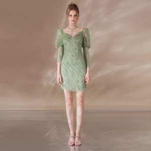 Благородна зелена вишита яскрава бісерна сукня