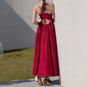 Halter Backless Red Vintage ໃຫຍ່ Swing Seaside ພັກຜ່ອນຫາດຊາຍ Dress