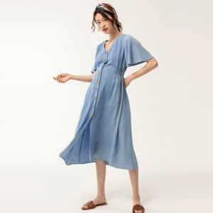 Синя вільна довга сукня для вагітних