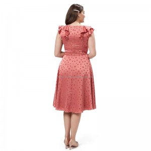 Կարմիր Polka-Dot Print Էլեգանտ զգեստ կին