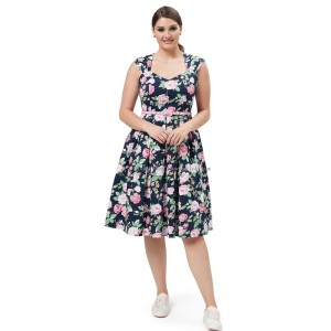 Ženska haljina veće veličine s cvjetnim kvadratnim ovratnikom