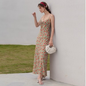 Wakacyjna sukienka plażowa w stylu vintage w kwiaty, wiązana na szyi
