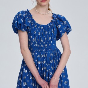 Kifaransa Floral Square Collar Waist Princess Sinema Dress