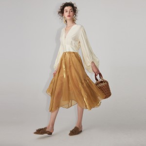 Francouzská elegantní nepravidelná A-Line sukně s vysokým pasem