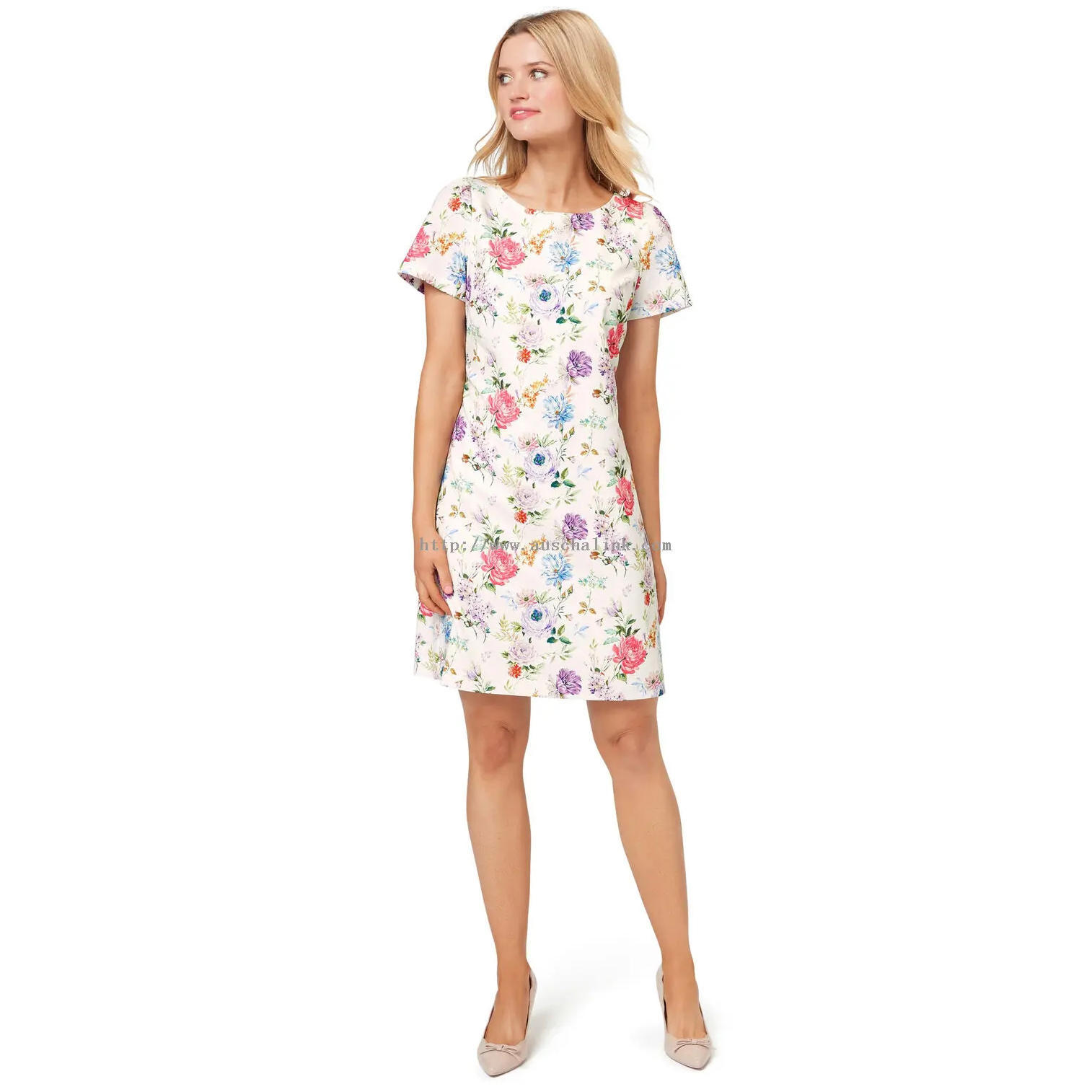 Round Neck Short Sleeve Floral Print Dress