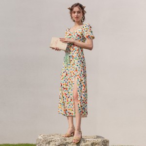 Шифоновое винтажное платье в горошек с боковым разрезом