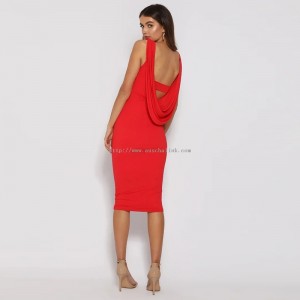 Красное сексуальное платье-миди с открытой спиной и v-образным вырезом