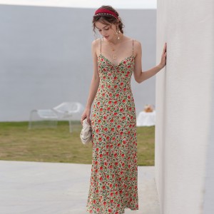 Плажна ваканционна рокля с ретро флорални халтери