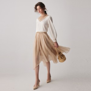 Skirt A-Line Irregular Elegant Frensî ya Bilind-Waisted