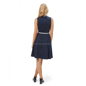 Navy Blue Polka Dot Plus Size Dress For Ladies