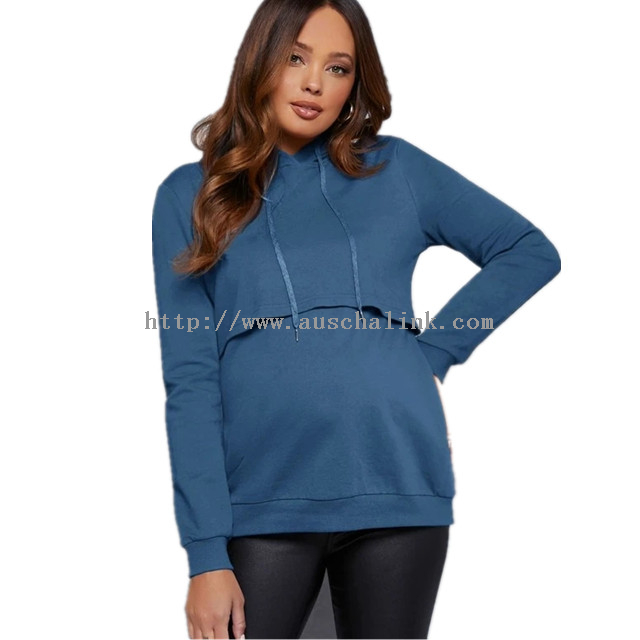 Loose Maternity Solid Color Cotton Hoodie Outerwear
