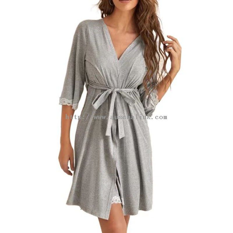 Lace Flounces Dress And Belt Robe Casual Pajamas