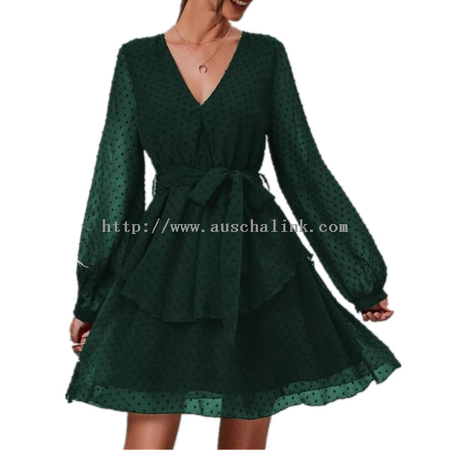 Մուգ կանաչ Polka Dot Chiffon Plus Size լայն զգեստ