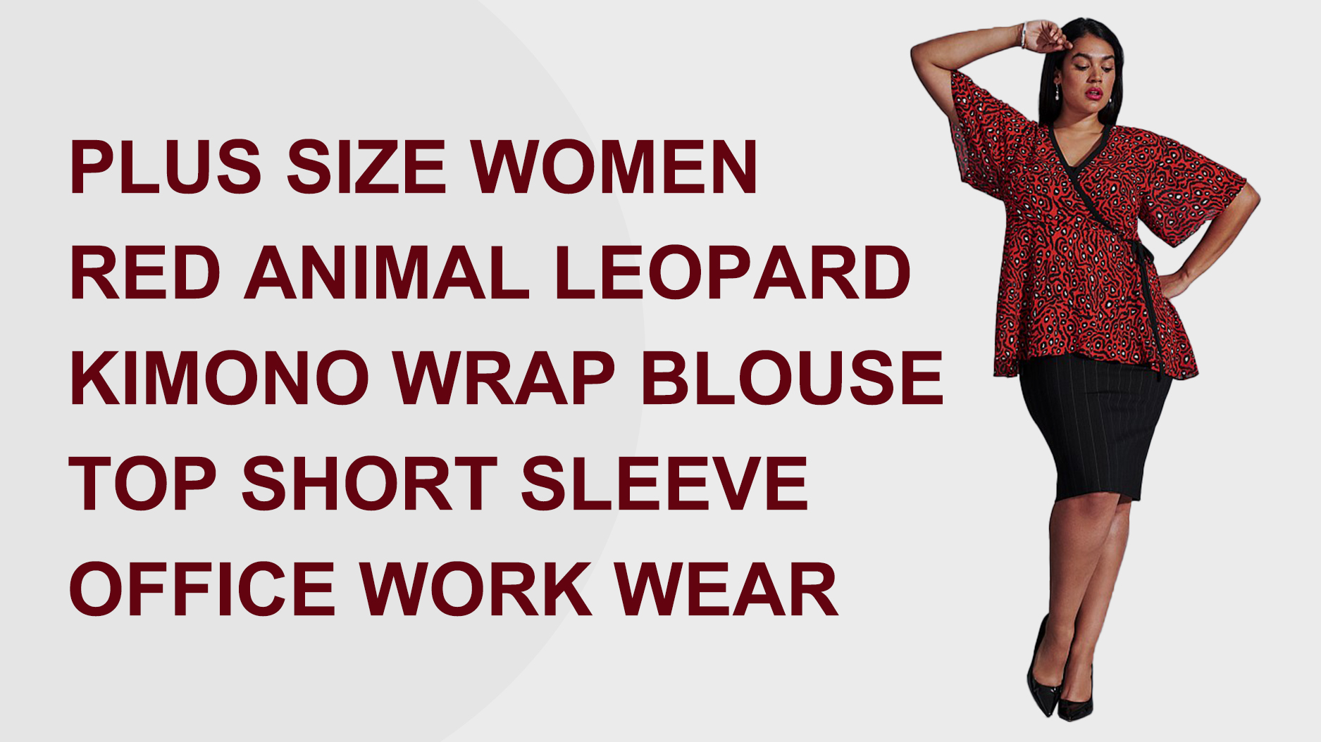 Best Quality Plus Size Blouse Top Women Red Animal Leopard Short Sleeve Office Work Wear Factory