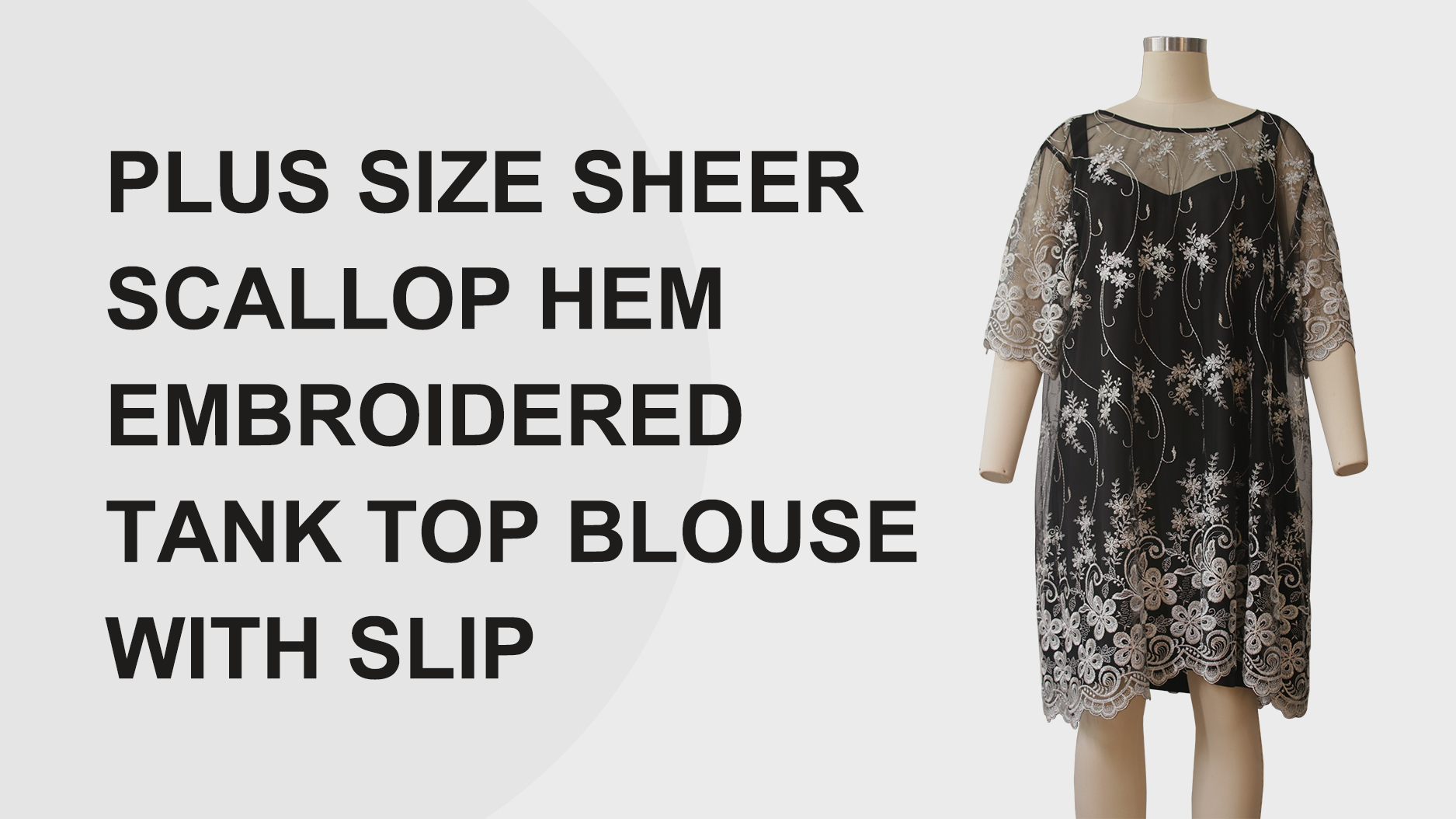 Plus Size Blouse Sheer Scallop Hem Embroidered Tank Top Blouse with Slip Products |Auschalink