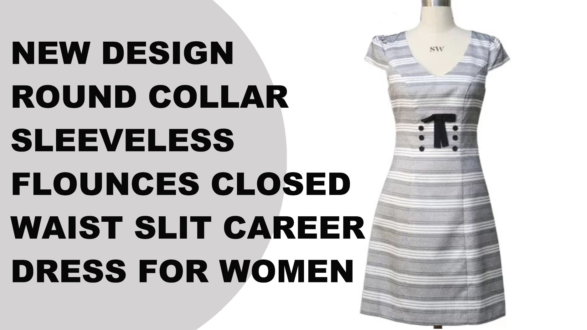 Novo design de vestido casual feminino com manga curta e gola V listrada com laço na cintura