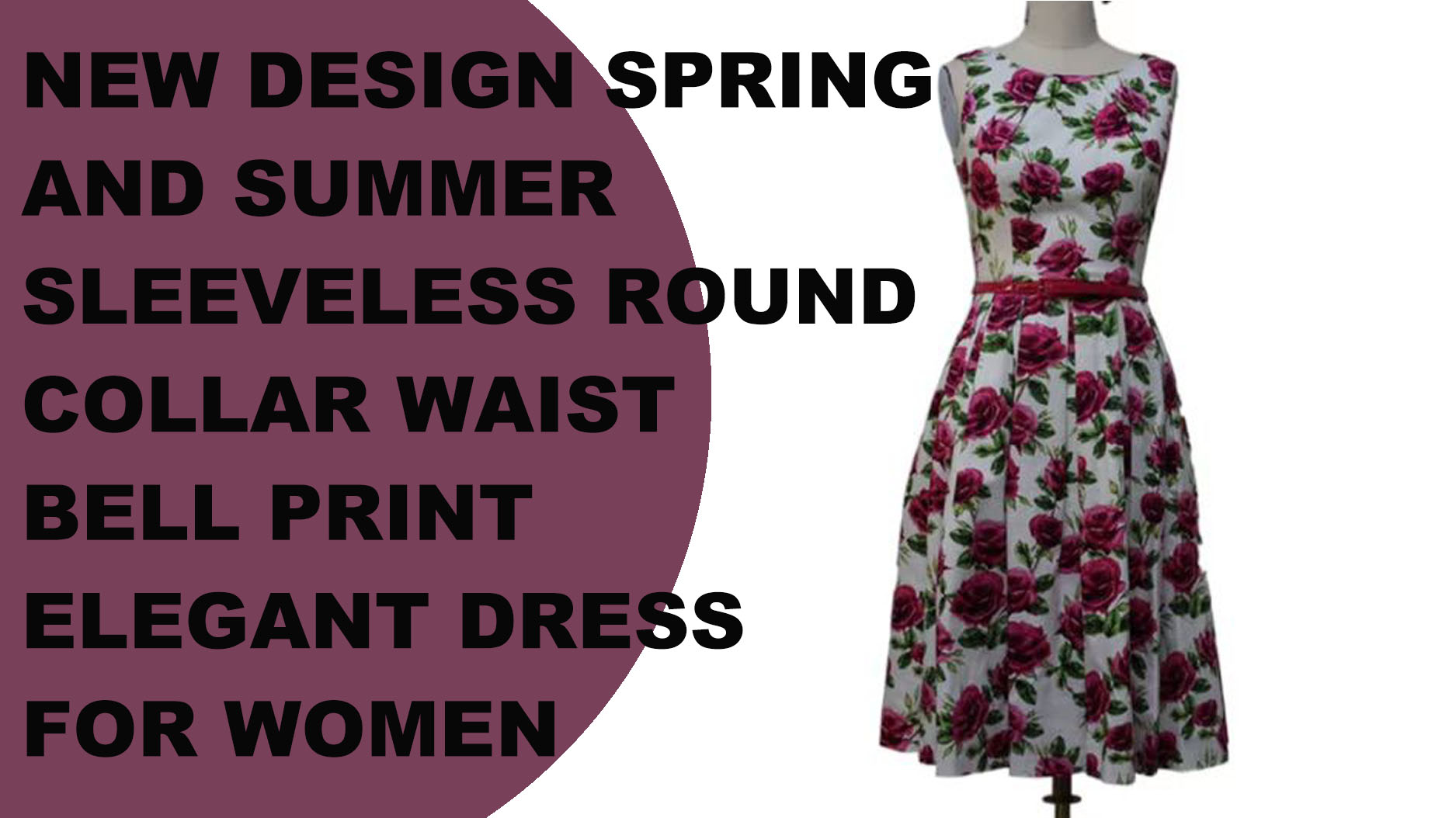 Neien Design Fréijoer a Summer sleeveless Ronn Kraang Taille Bell Print elegant Kleed fir Fraen