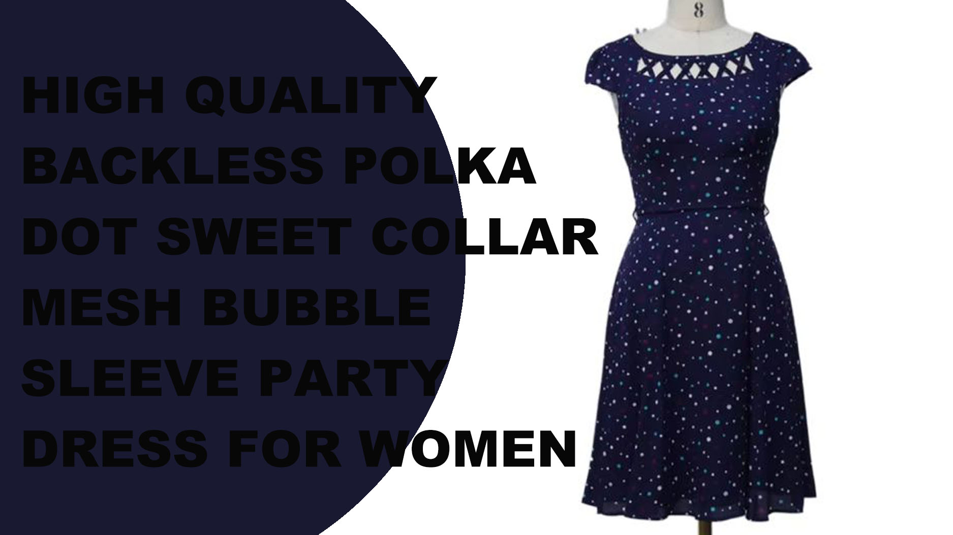 Høykvalitets kortermet, polkaprikket midje, rund krage bell casual kjole for kvinner