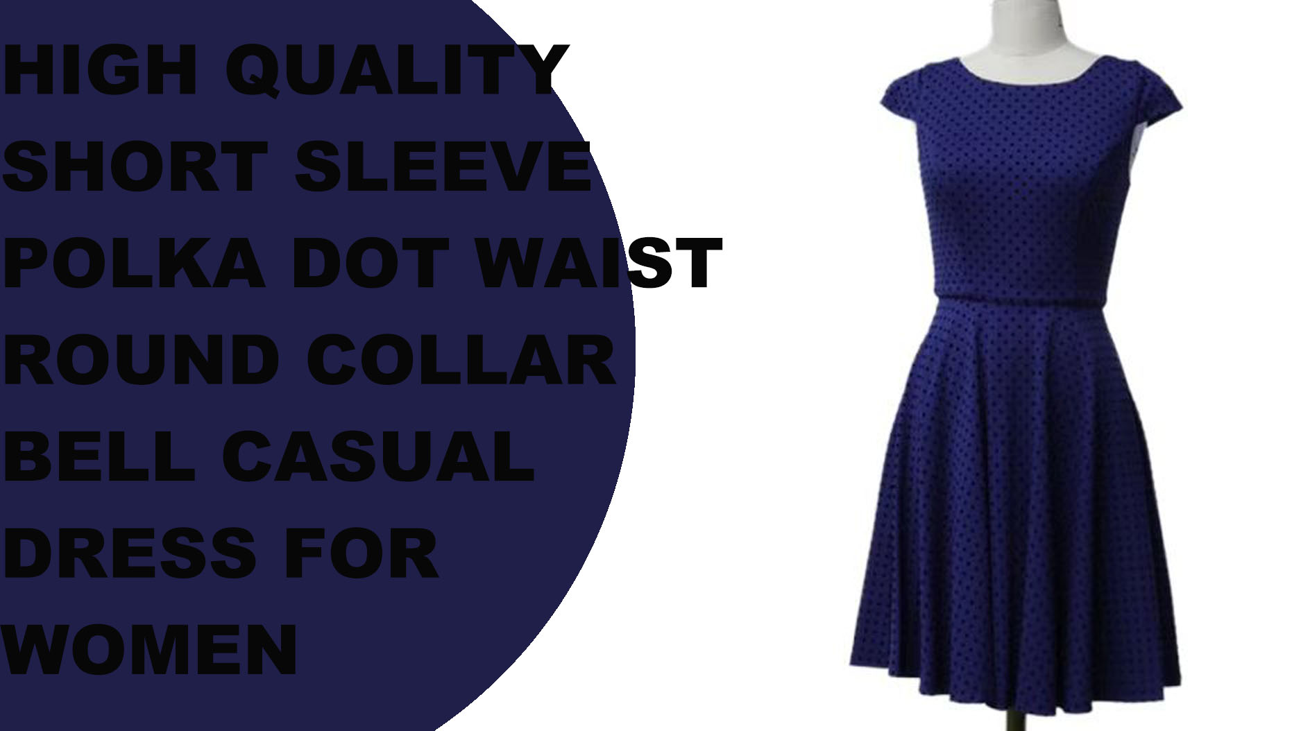 Vysoce kvalitní dámské ležérní šaty s krátkým rukávem a puntíkovaným pasem s kulatým límečkem