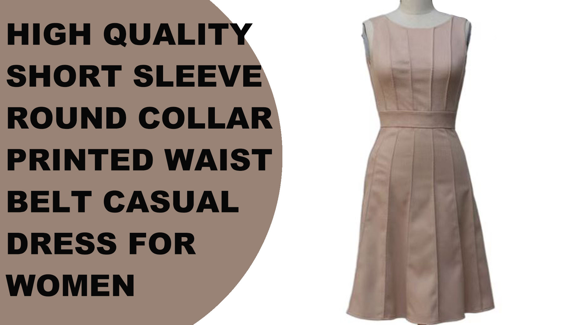 Kadınlar için yüksek kaliteli kısa kollu yuvarlak yaka baskılı bel kemeri gündelik elbise