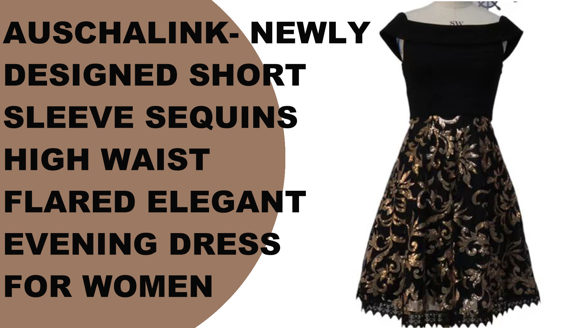 AUSCHALINK- فستان سهرة أنيق بأكمام قصيرة مزين بالترتر وخصر عالٍ مصمم حديثًا للنساء
