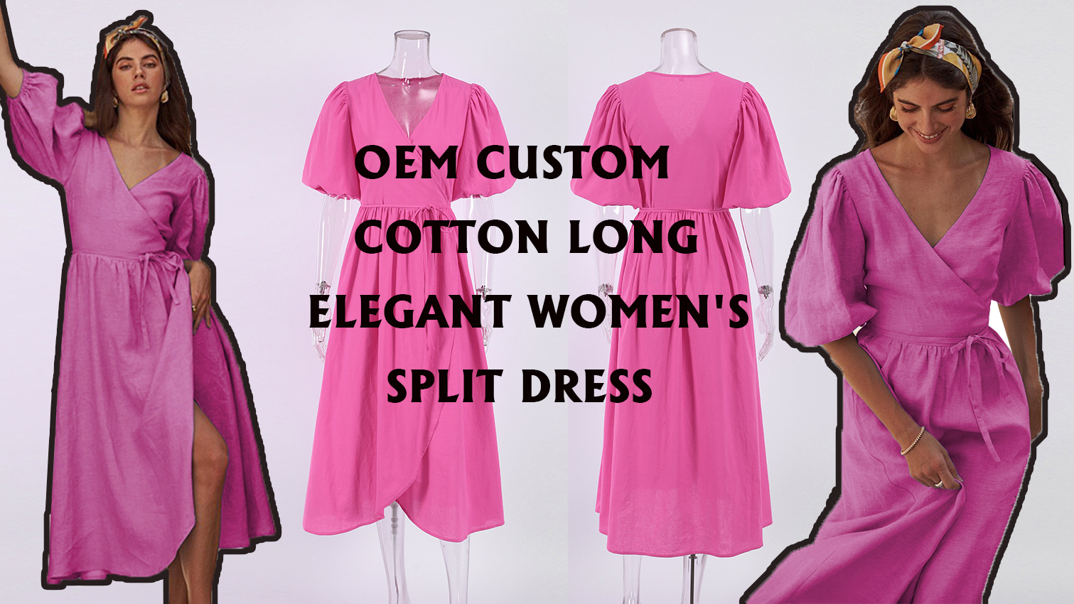 Auschalink Custom Casual Solid Color Women's Puff Sleeve Dress