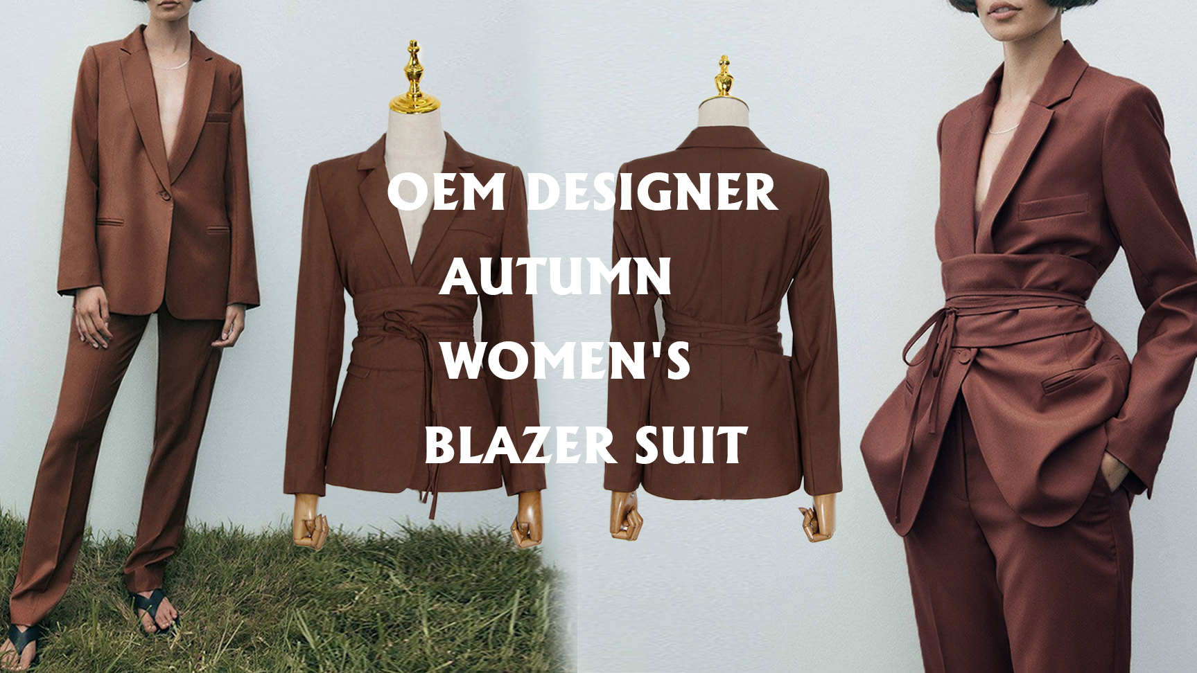 Auschalink OEM дизајнерска женска есенска јакна со долги ракави, комплет две парчиња