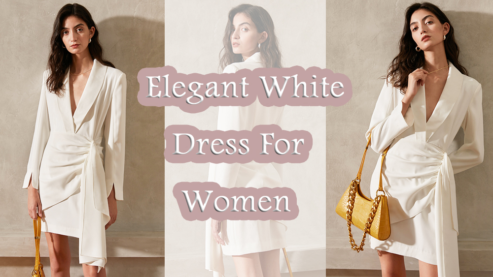 Hem Ruched Mini Dresses V Neck Long Sleeve High Waist Irregular Female Autumn Elegance Dress ສີຂາວສໍາລັບແມ່ຍິງ