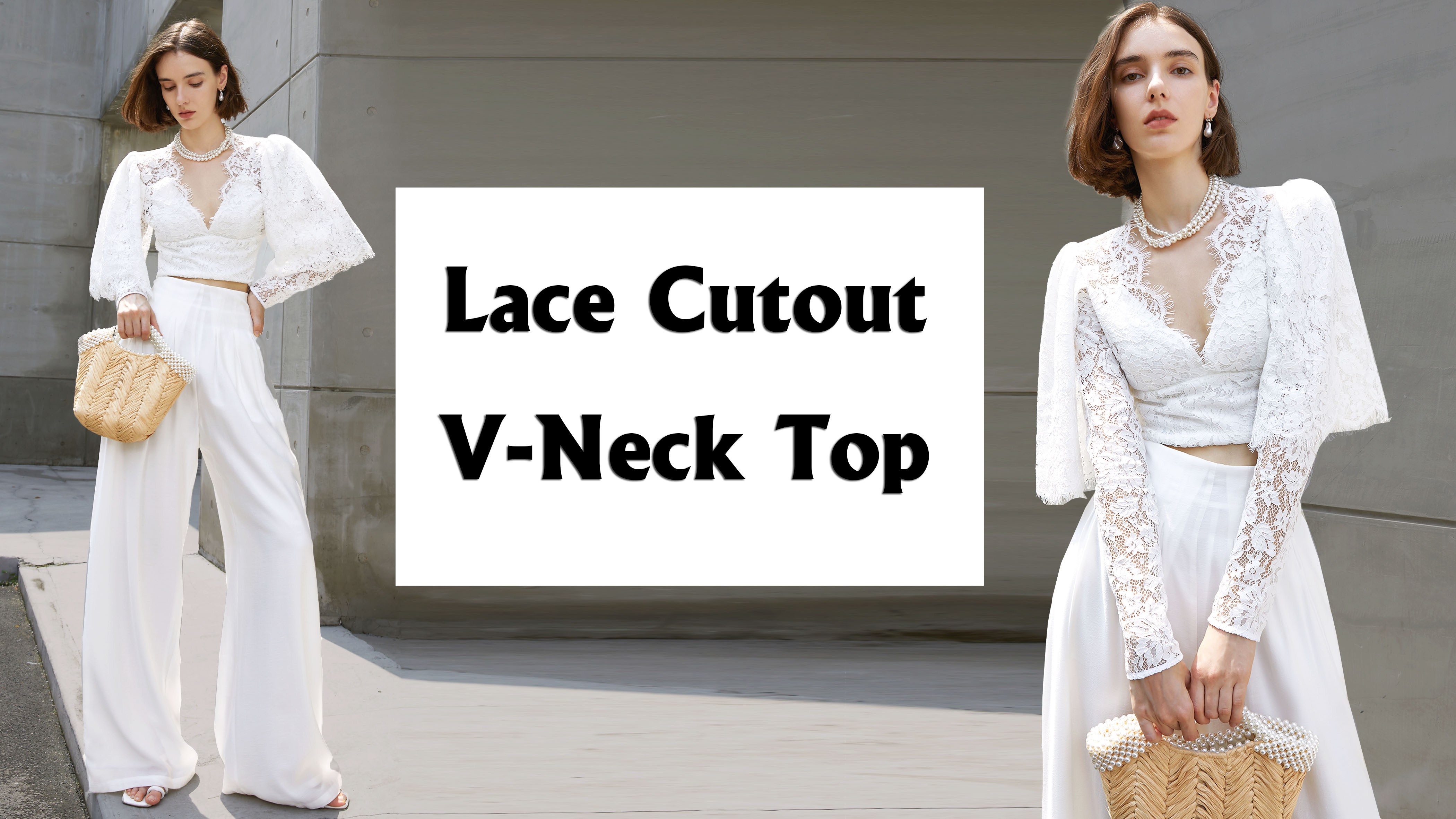 Càileachd Lace Cutout V-Neck Top Dèanadair |Auschalink