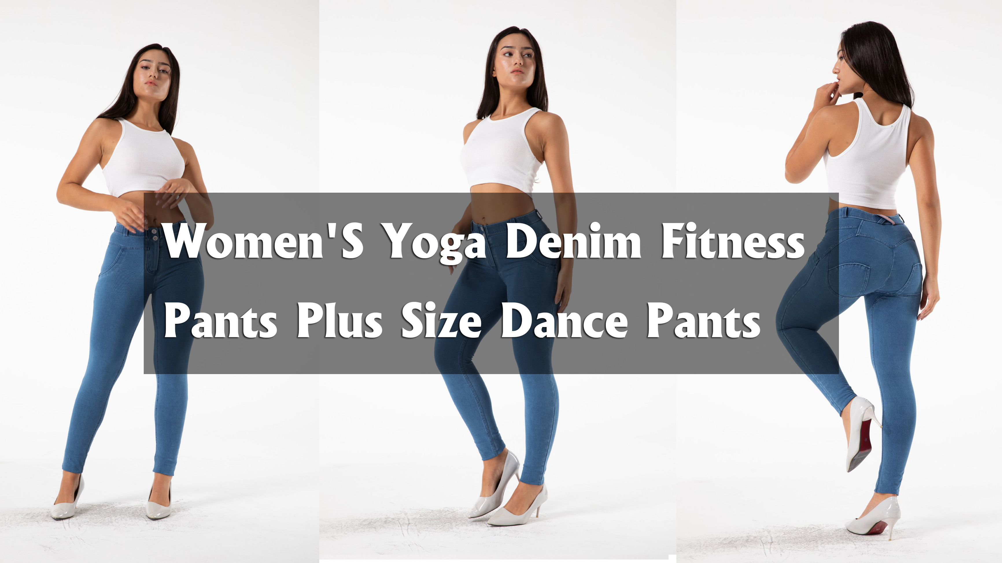 Kvinder Yoga Denim Fitness Pants Plus Size Dansebukser