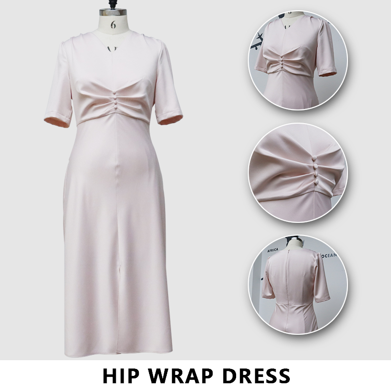 Летнее нежное темпераментное однотонное платье с v-образным вырезом и развевающимся талией, с короткими рукавами и запахом бедра