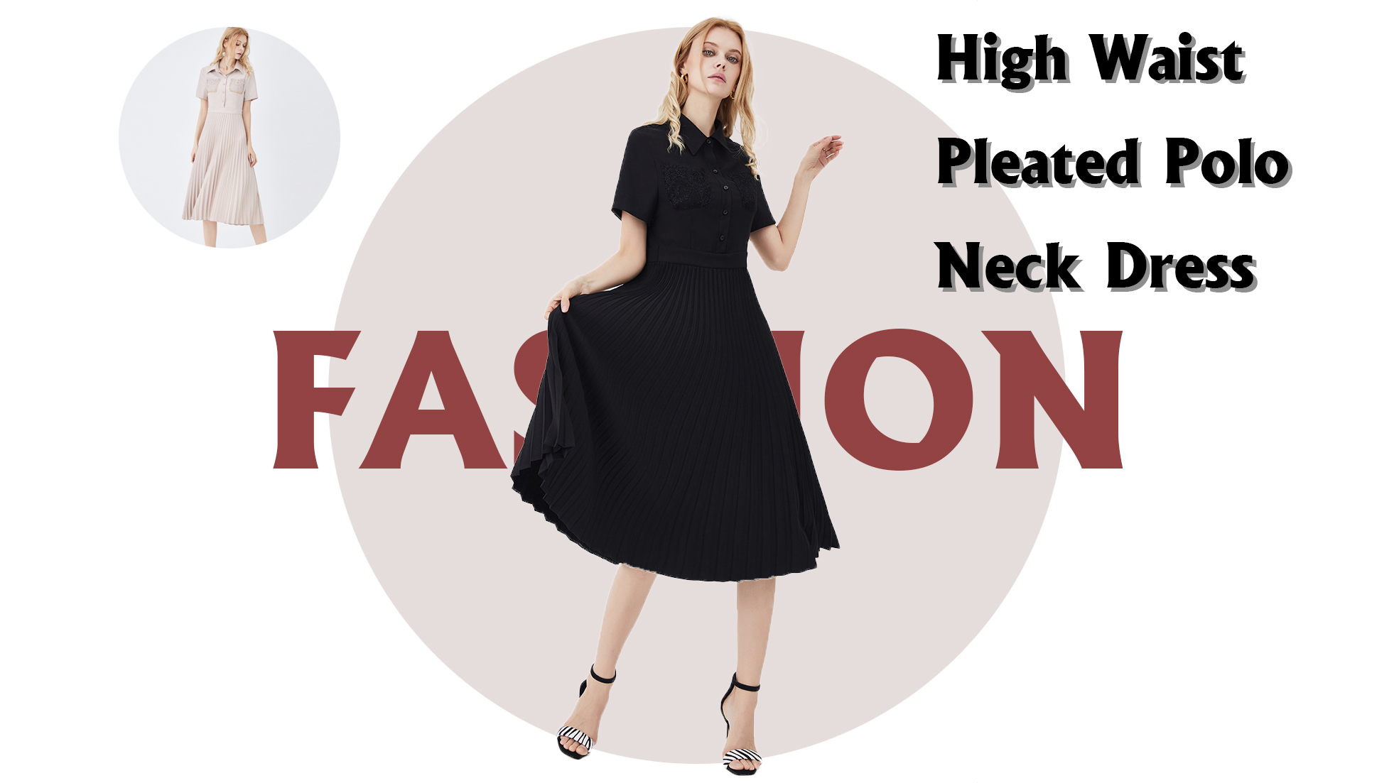 Customized High Waist Pleated Polo Neck Dress ຜູ້ຜະລິດຈາກປະເທດຈີນ |Auchalink
