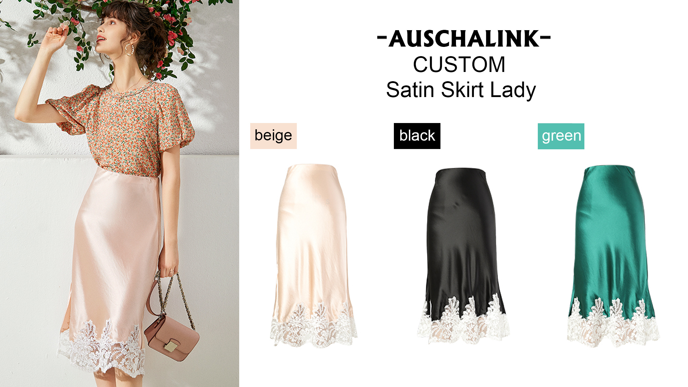 Women Lace Embroidered Satin Skirt Products |Auschalink