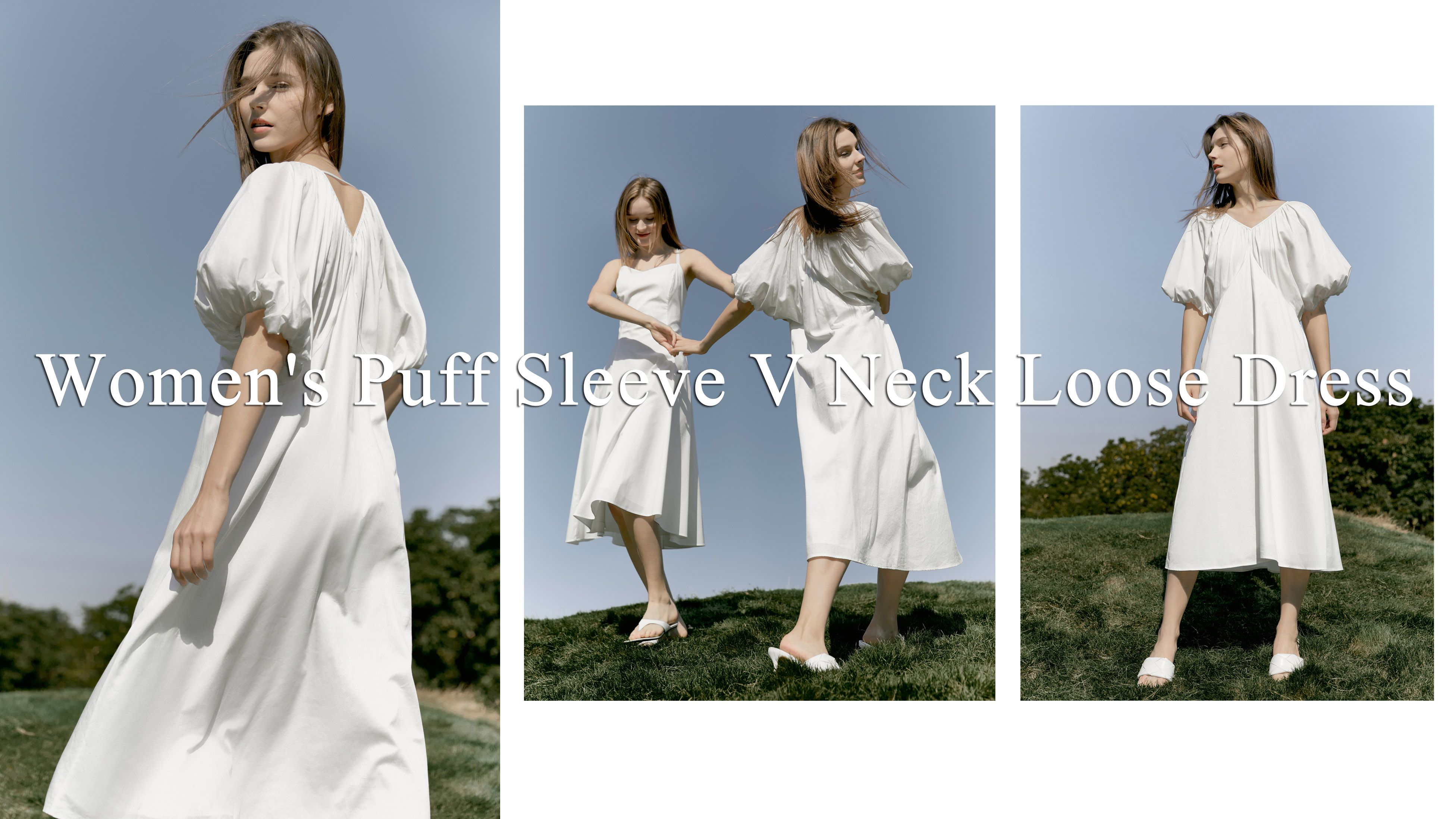 Women Puff Sleeve V Neck Loose Dress Supplier & manufacturers |Auschalink