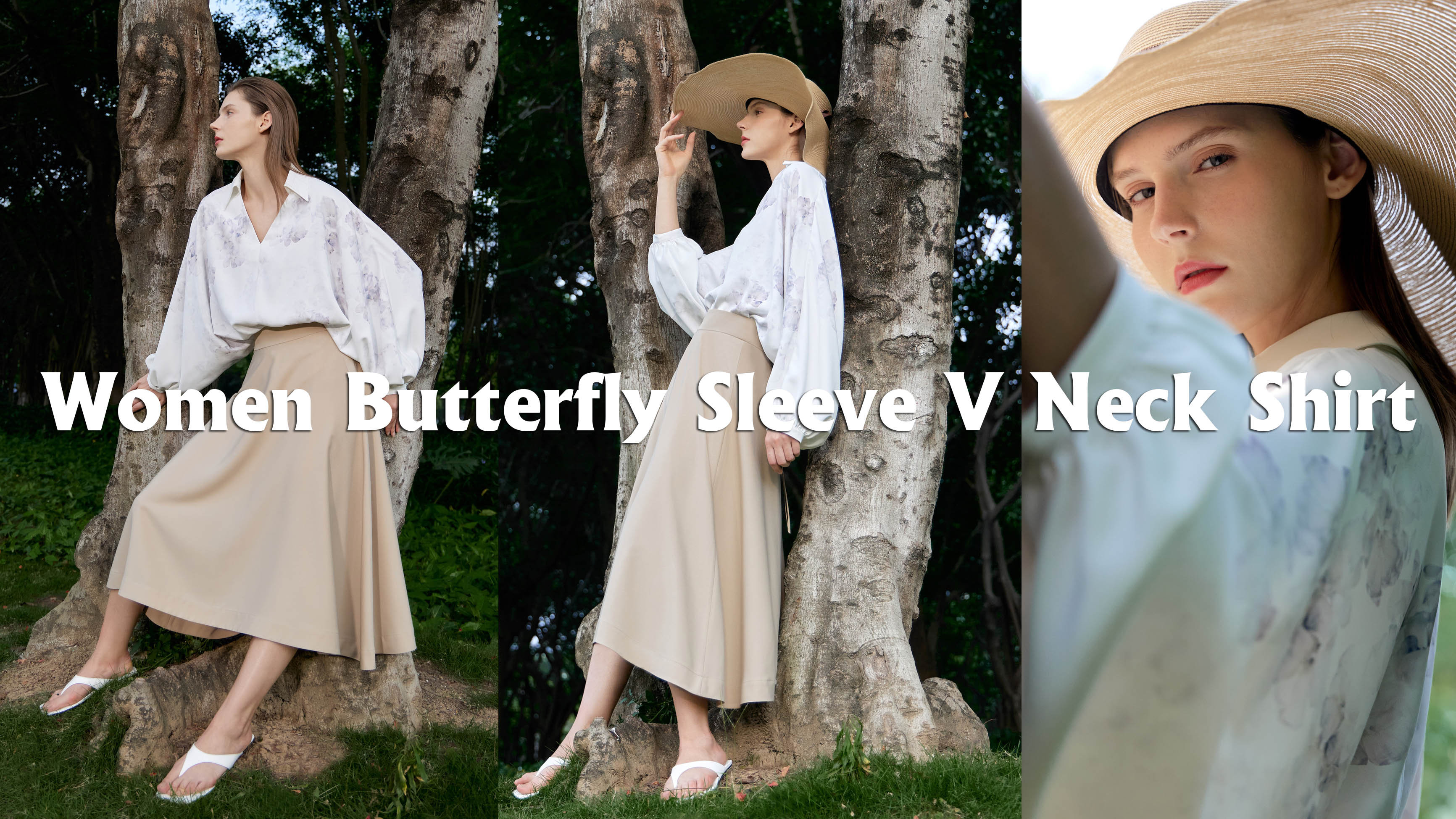 ແມ່ຍິງ Butterfly Sleeve V Neck Shirt Products |Auchalink