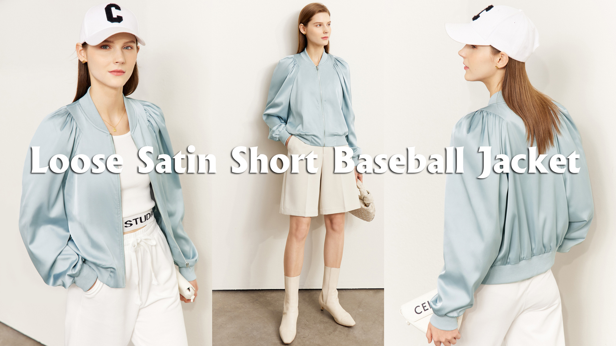 Volná saténová krátká baseballová bunda Produkty |Auschalink