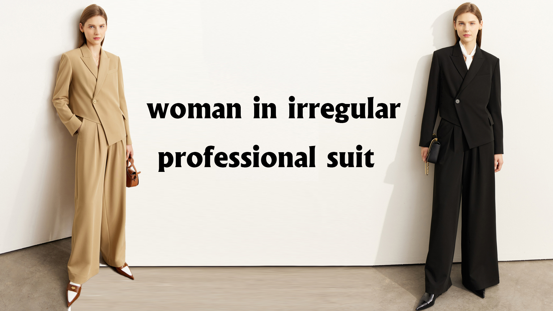 Profi nő szabálytalan professzionális öltönyben, gyártók
