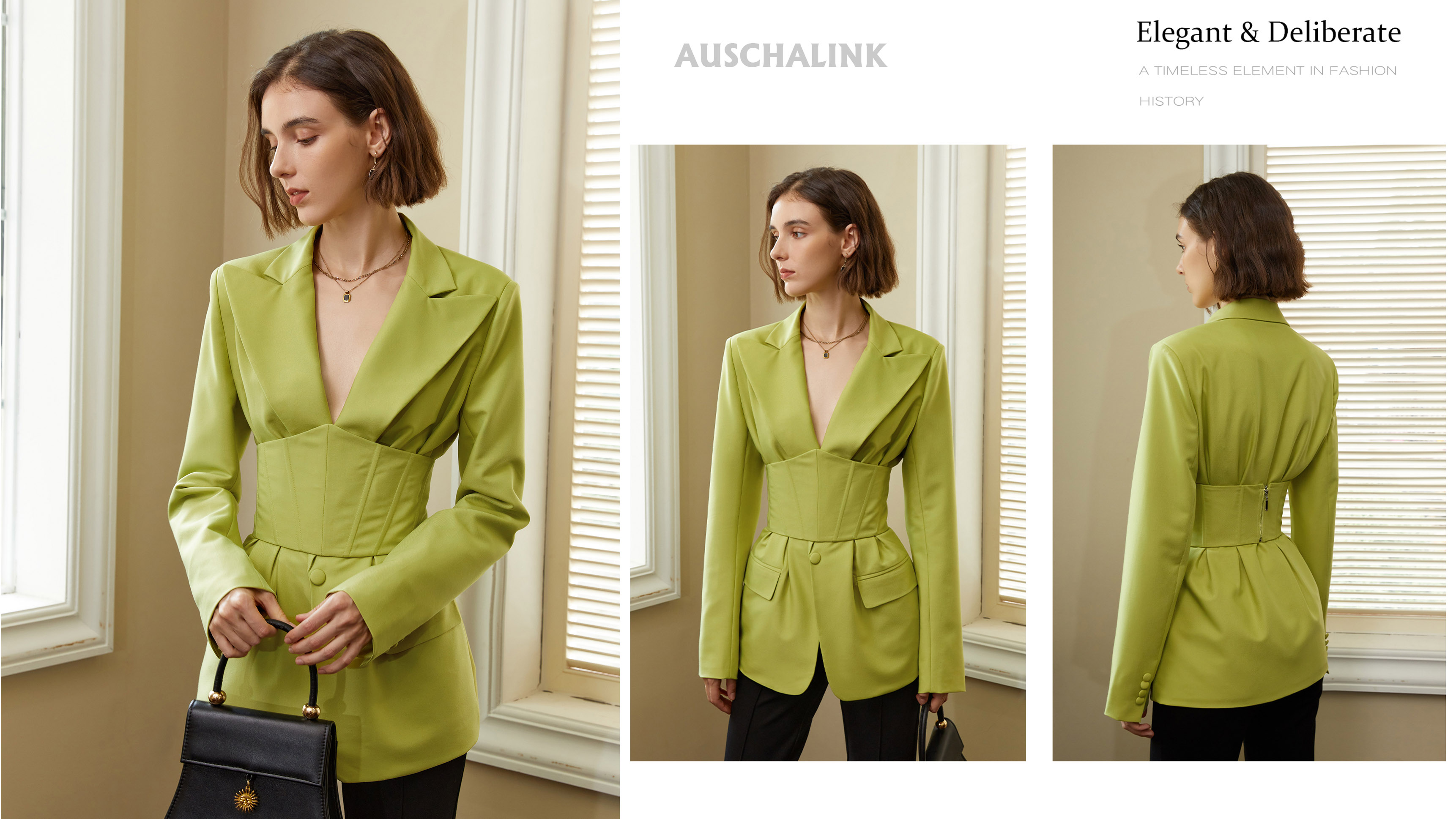 Ženski sako sa zelenim mrljama s V-izrezom