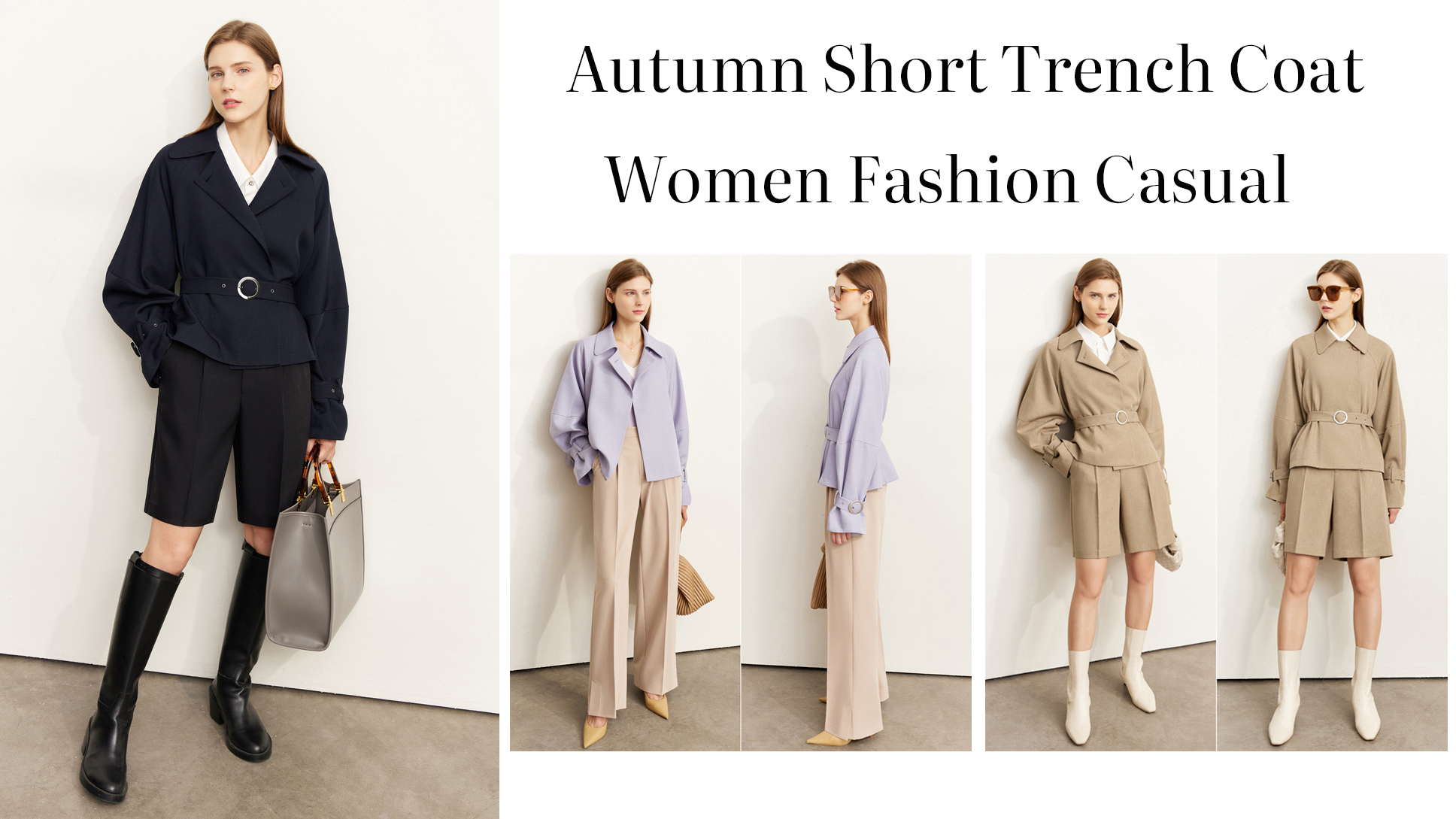 Kvalitní podzimní krátký trenčkot Dámská móda Neformální výrobce |Auschalink
