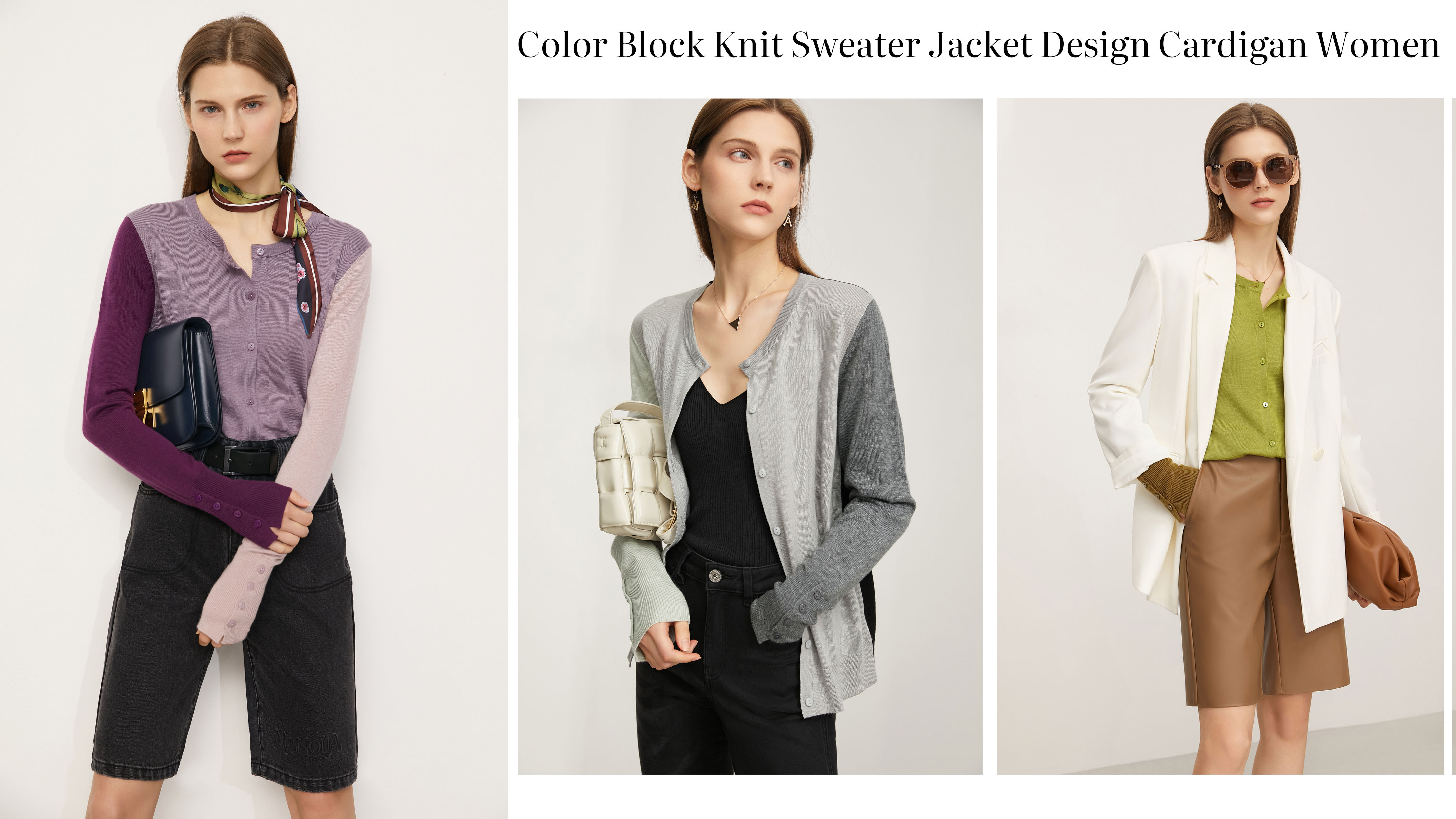 Kokybiškos spalvos Block Knit Megztinis Striukė Design Cardigan Women Gamintojas |Auschalink