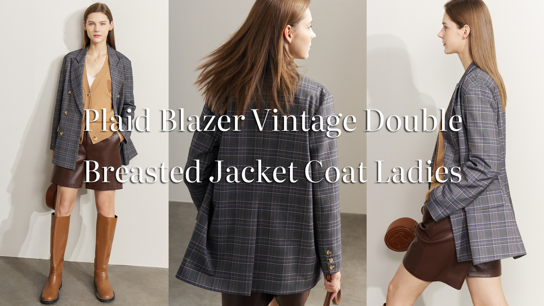 Blazer în carouri de calitate Vintage dublu piept jachetă dame Producător |Auschalink