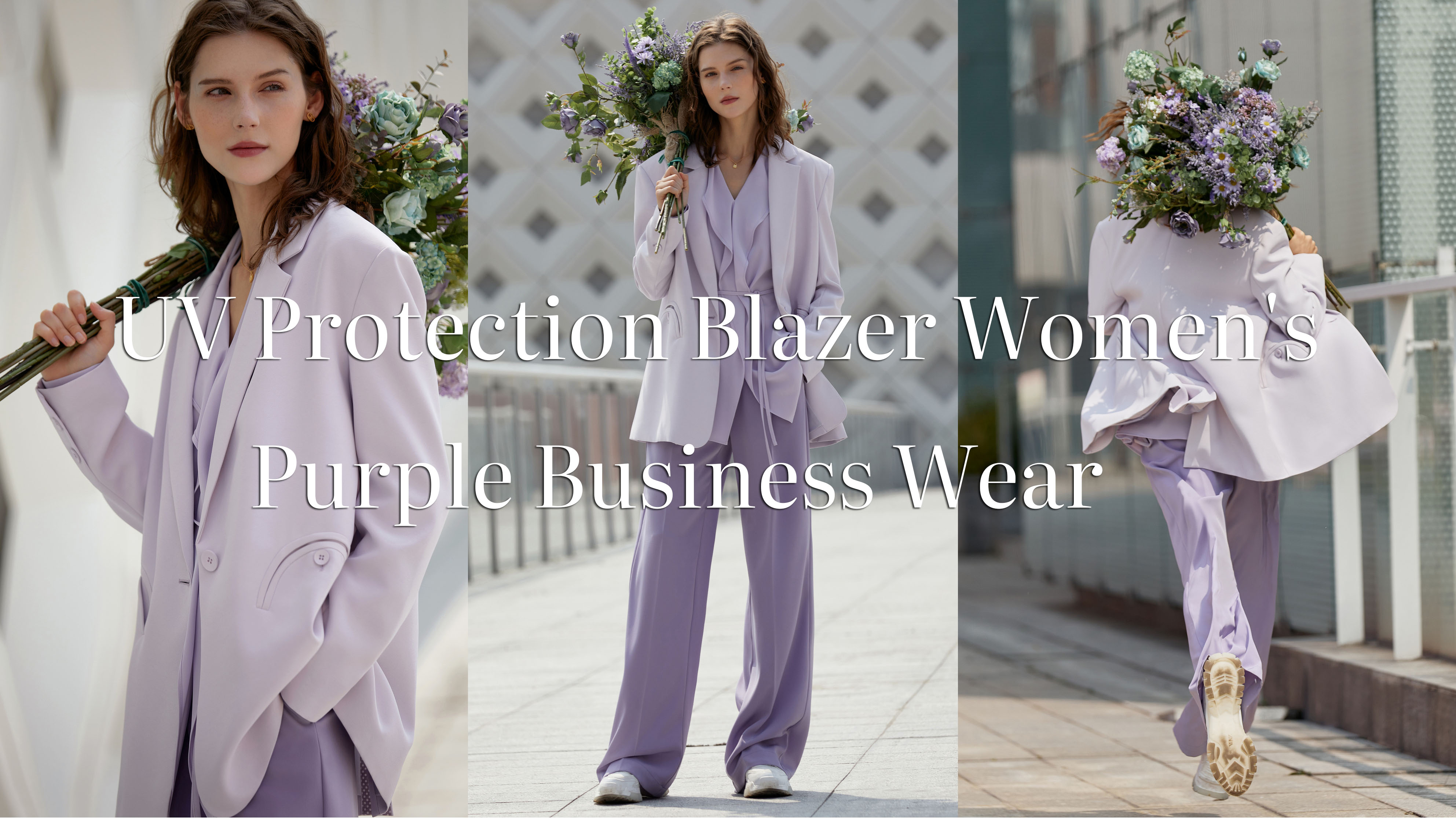 दर्जेदार यूव्ही प्रोटेक्शन ब्लेझर महिलांचे जांभळे व्यवसाय पोशाख उत्पादक |औशालिंक