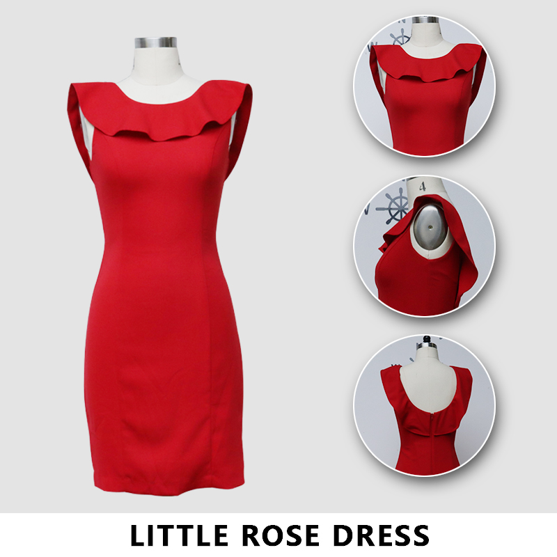 Rose Red Dress Date Small Flounces Sleeveless