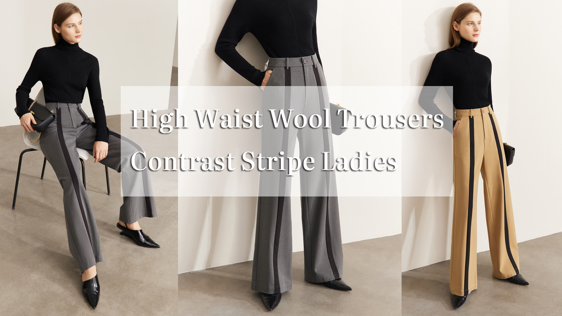 Quality High Waist Wool Trousers Contrast Stripe Ladies Manufacturer |Auschalink