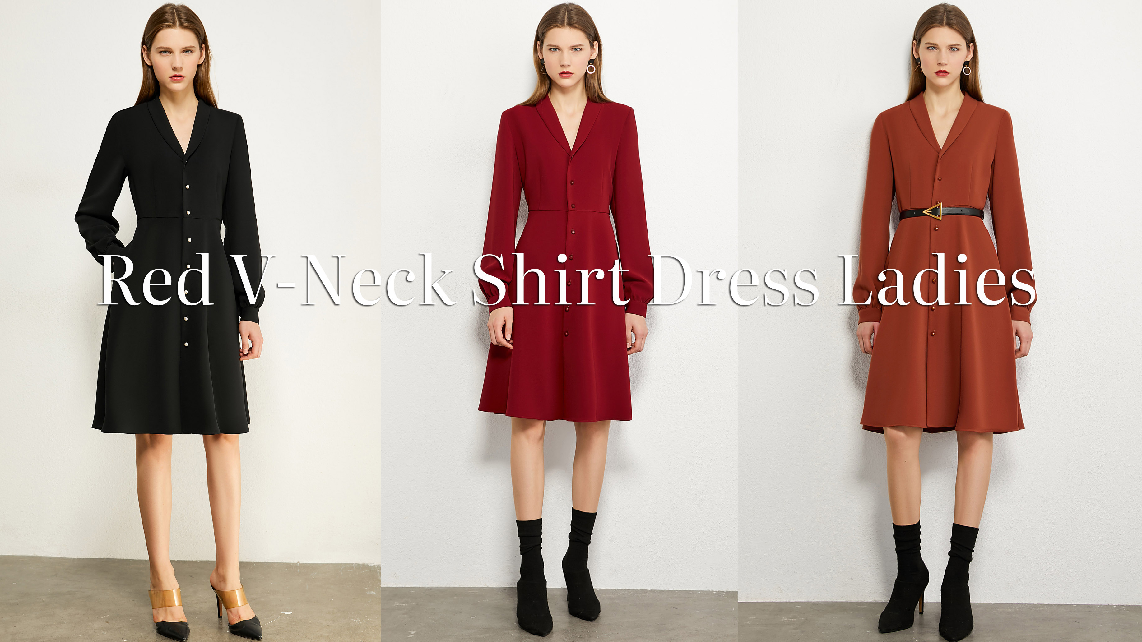 Quality Red V-Neck Shirt Dress Ladies Manufacturer |Auschalink