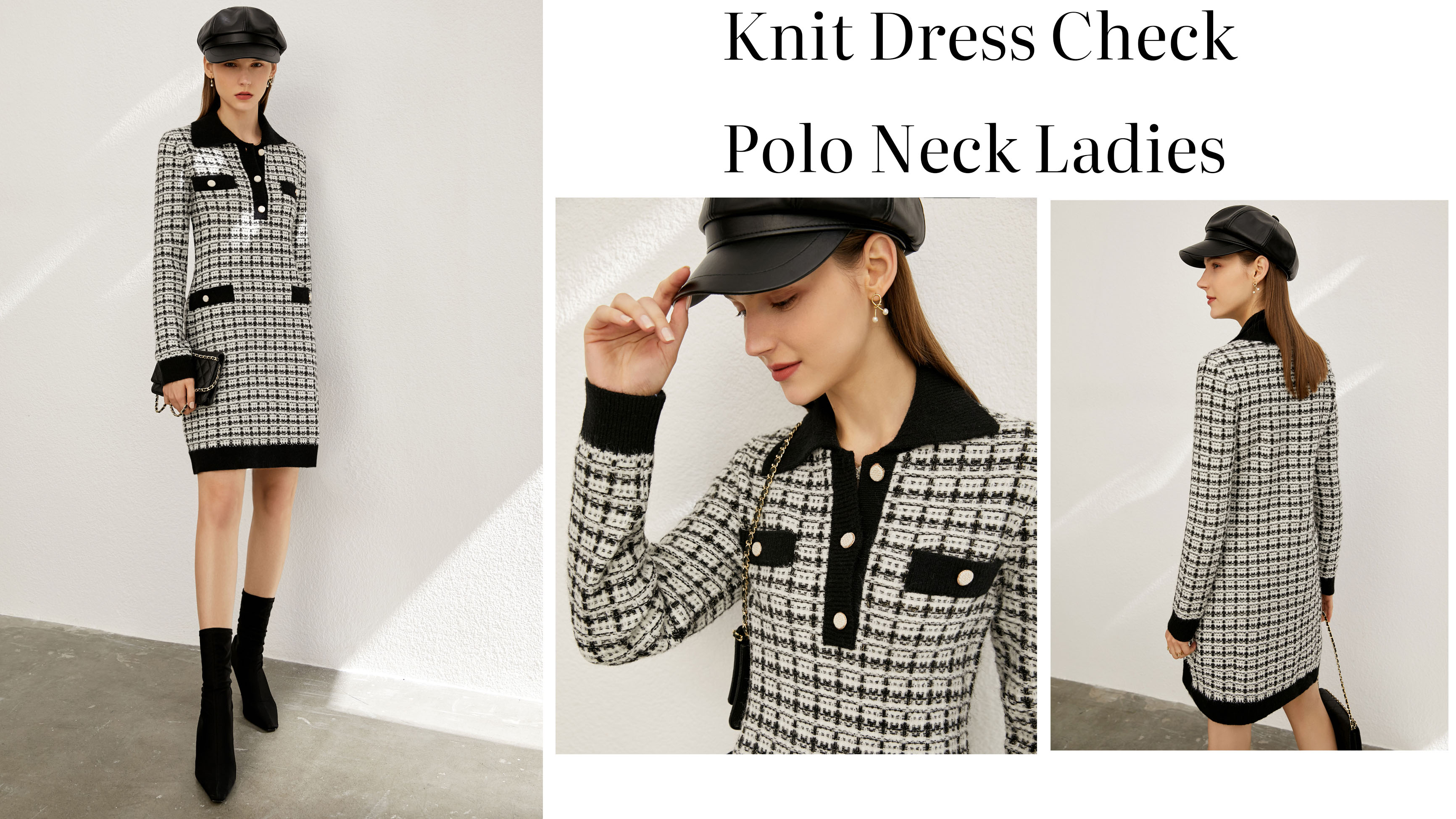Kokybiškos megztos suknelės čekis Polo Neck Ladies Gamintojas |Auschalink