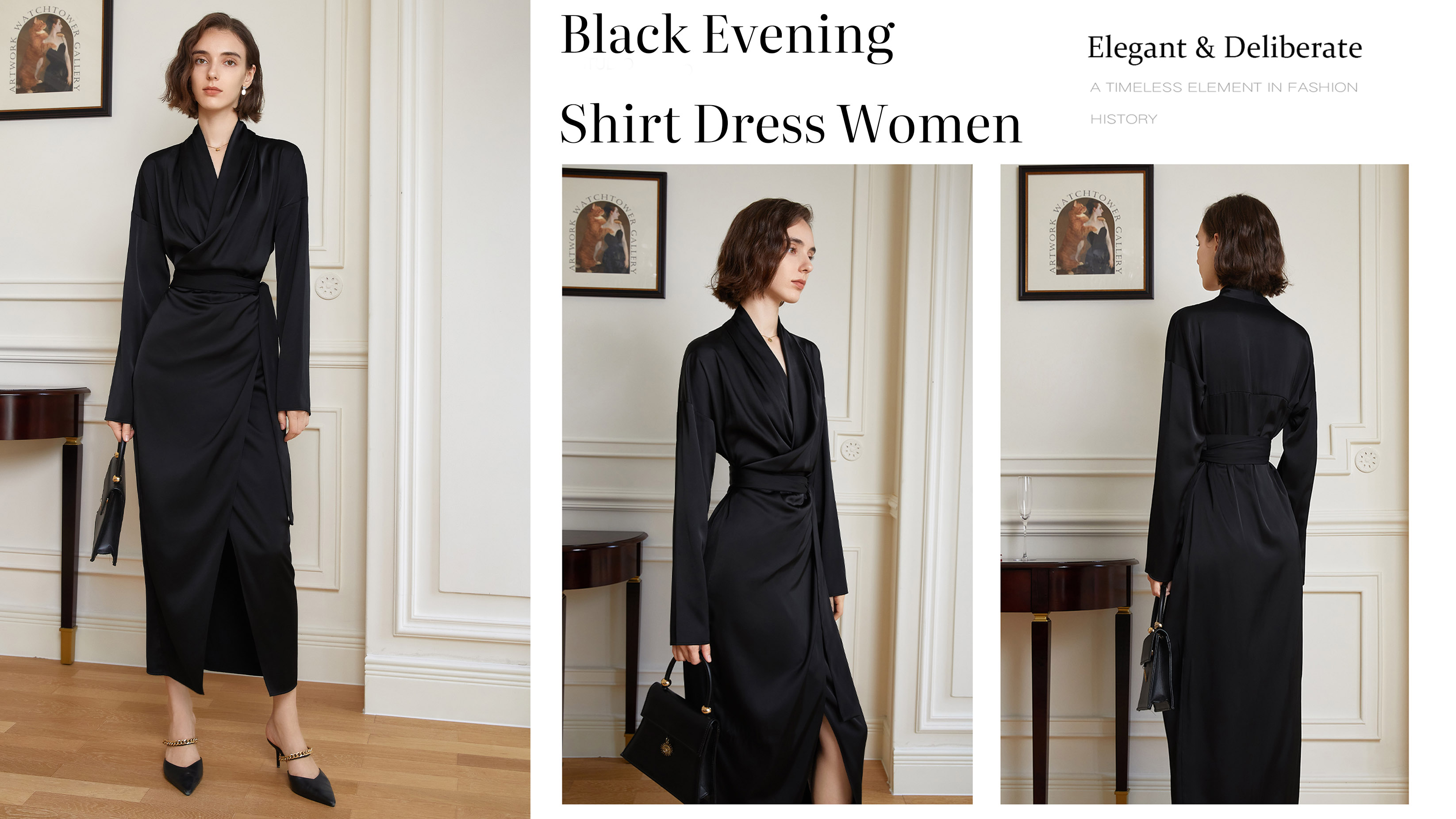 Rochie cămașă de seară neagră de calitate Femei Producător |Auschalink