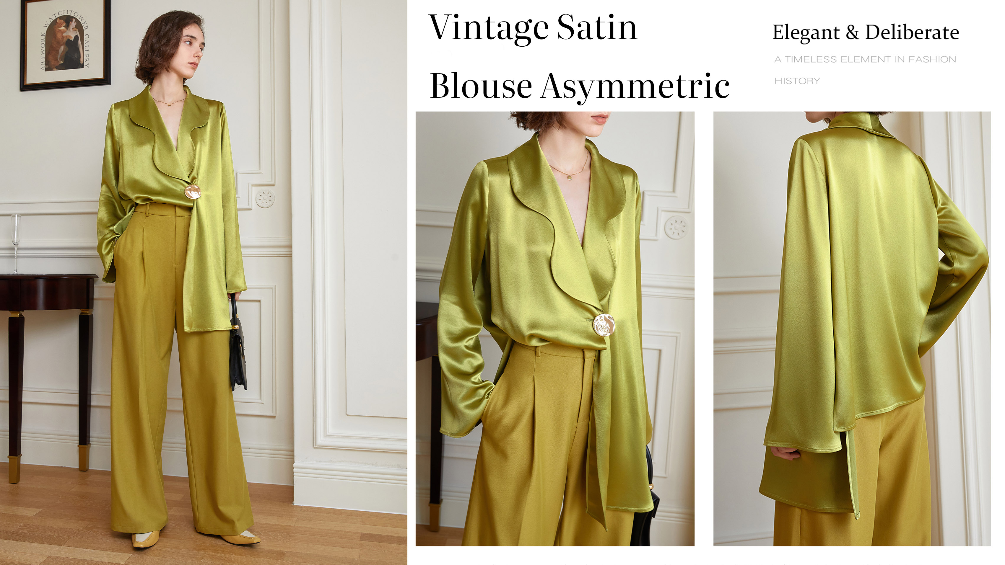 Vintage Satinbluse Asymmetrisches Hemd Damen Company – Auschalink
